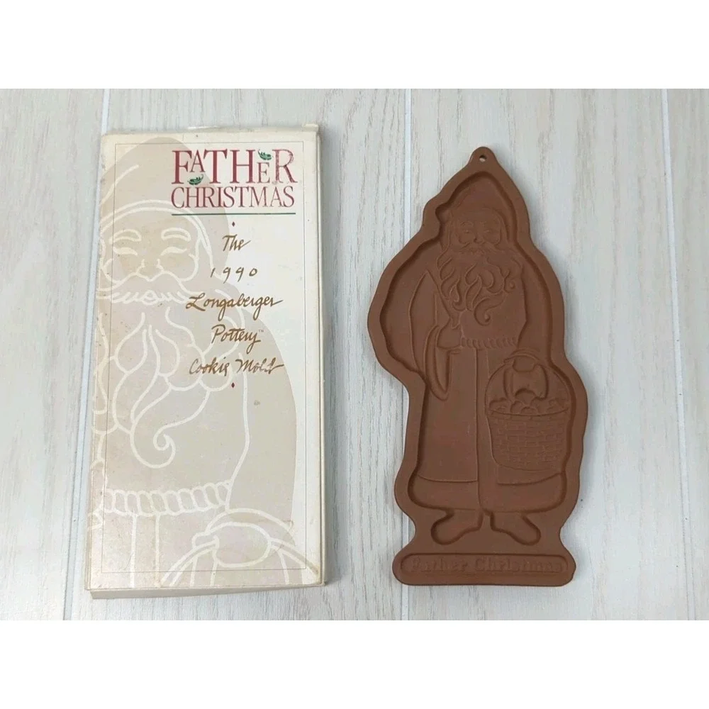 Longaberger Pottery Father Christmas Winter Cookie Mold 1990 in box